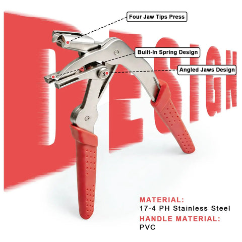 4-In-1 Car Trim Removal Tool Kit With Clip Pliers, 17-4 stainless steel, red handles, angled jaws for door panel fastener removal.