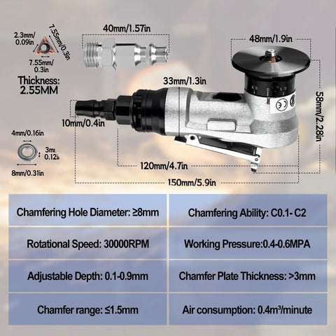 Aepiraza Mini Pneumatic Chamfering Machine Air Tool Deburrer For Metal Wood, 120mm length, designed for precision edge beveling.