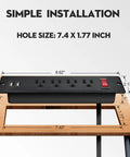 Recessed Mountable Power Strip With USB Ports Four Outlets Two USB Built In Surge Protection ETL Listed mounted in desk