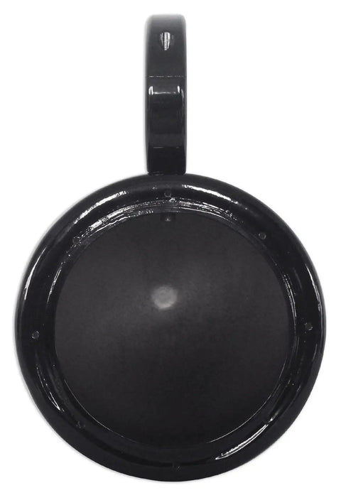 Top view of black aluminum wakeboard tower speaker pod, part of Ditch The Static And Shore Up Your Setup With These Top Shelf Wakeboard Tower Speaker Pods Black Finish Built From Marine Grade Aluminum Pair For Crisp Boat Sound.