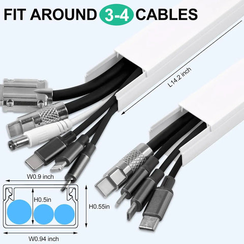 Six Pack White Cord Covers For Wall Cables Self Adhesive TV Wire Management, 14.2 Inch Long Per Cover, hides 3 to 4 wires