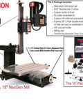 Image of 18 Inch NexGen Milling Machine With Package A For Precision Milling, CNC Upgrade Sold Separately, Perfect For Makers, Schools, And Labs, Rugged Aluminum Build, High Speed Spindle, Easy Setup And Reliable Performance, showcasing extended column bed and accessories.