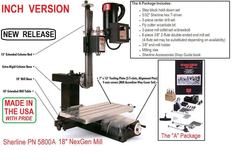 Image of 18 Inch NexGen Milling Machine With Package A For Precision Milling, CNC Upgrade Sold Separately, Perfect For Makers, Schools, And Labs, Rugged Aluminum Build, High Speed Spindle, Easy Setup And Reliable Performance, showcasing extended column bed and accessories.
