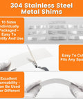 Hella Tough 60 Piece Stainless Steel Shim Stock Assortment featuring Heavy Duty Metal Strips for Precision Leveling and Gap Adjustment measuring 2 By 6 Inches, shown in various sizes.