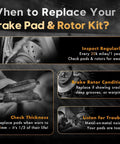 Image showing tips on when to replace front brake kit for Toyota Camry 2007 2017, Avalon 2008 2018, Lexus ES350 2007 2018, ES300h 2013 2018 with Geomet coated discs drilled and slotted rotors and ceramic pads, model KOE3053.