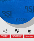 1000 Grit Bowling Ball Sanding Disc Kit for Resurfacing Machines Ball Spinner and Hand Cleaning Pad, blue, close-up of BSI logo