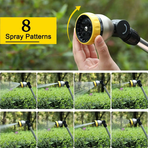 16 Inch Garden Watering Wand With 180 Degree Rotating Head And Thumb Control Shut Off Valve Eight Pattern Heavy Duty Hose Nozzle
