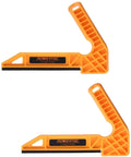 Dual Grip L Shaped Push Sticks To Keep Your Digits Safe During Hard Woodworking Jobs Smooth Guide Tool For Table Saw Router And Band Saw Cutting Keeps Hands Protected While You Kick Up Sawdust In The Shop in bright orange color.