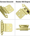 Brass 3/8 Inch Inset Cabinet Hinges Set Of 20 Pairs, 40 Hinges, Brushed Gold Finish, Self-Closing, Heavy-Duty, Face Mount, Hinges Details