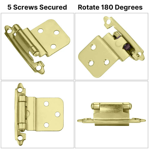 Brass 3/8 Inch Inset Cabinet Hinges Set Of 20 Pairs, 40 Hinges, Brushed Gold Finish, Self-Closing, Heavy-Duty, Face Mount, Hinges Details