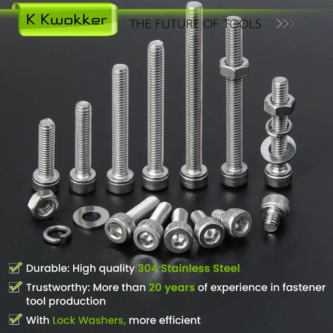 1040 Piece M4 Screws Nuts Bolts Kit 4mm To 45mm 304 Stainless Steel Hex Socket Head Cap Screws And Nuts Set With Washers Lock Washers And Hex Key