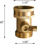 Solid Brass Garden Hose Shut Off Valve Set, Beefy Heavy Duty Three Quarter Inch, shown with dimensions for size reference.