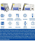 Heated Stainless Steel Ultrasonic Cleaner With Digital Timer And Adjustable Temperature For Pro Deep Cleaning At Home Or Shop, shown from multiple angles, ideal for various cleaning tasks.