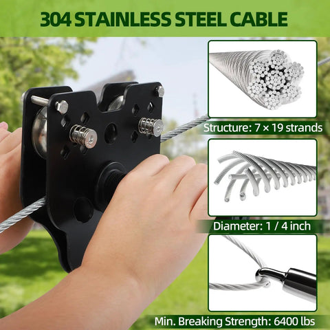 Trolley component of Backyard Zipline Kit 60Ft For Kids And Adults Up To 400 Lbs With Quick Tighten Trolley Removable Design
