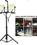 Heavy Duty 20,000 Lumen Twin Head LED Work Light with metal telescopic tripod stand, ideal for night construction work