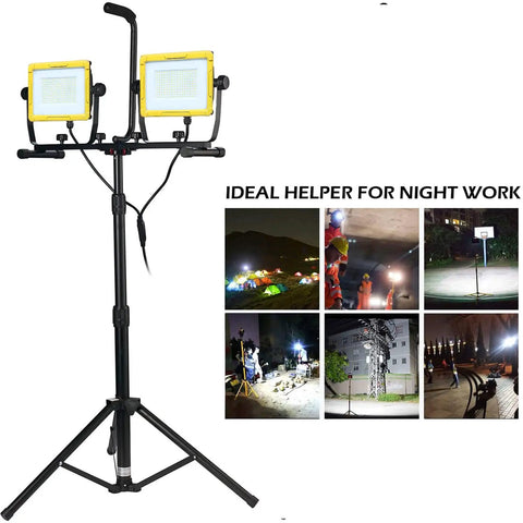 Heavy Duty 20,000 Lumen Twin Head LED Work Light with metal telescopic tripod stand, ideal for night construction work