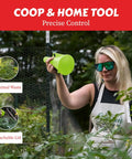 Woman using green Chicken Powder Duster With Puff Food Grade Dusting Dispenser For Coops And Plants in garden