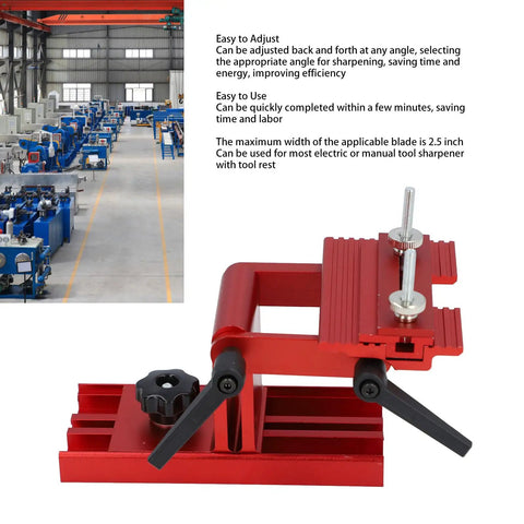 Workhorse Aluminum Alloy Sharpening Jig For Bench Grinders adjustable angle tool rest in red, ideal for sharpening up to 2.5 inch blades.
