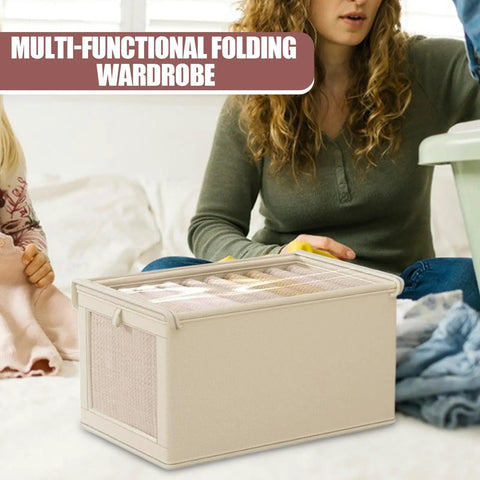 No Stress Foldable Storage Cubes With Heavy Duty Dual Handles For Thick Blankets Linens And Winter Jackets Fast To Flatten And Stack Away Every Single Day placed beside a mother and daughter on a bed.
