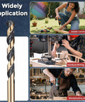 Front view of Kozelo 12.5mm M2 high-speed steel twist drill bits, black and gold, 2-pack