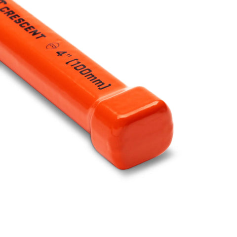Close-up of Brick Chisel 4 Inch By 7 And A Half Inch With Enlarged Striking Cap and high visibility rawhide paint.