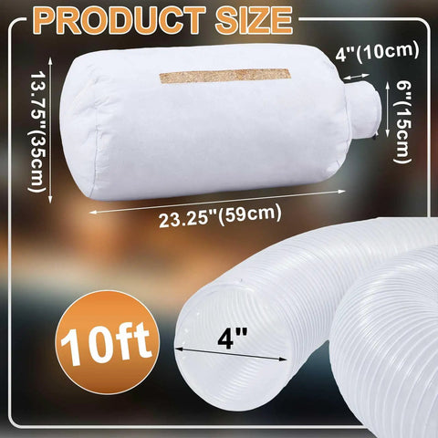 Dust Collection Kit With Heavy PVC 4 Inch Hose 10 Ft Long, showing hose and dust bag dimensions