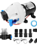 Upgraded RV Water Pump 3 GPM 12V DC 50 PSI Triplex Diaphragm Pump for RV Boat Yacht Marine Caravan with accessories and fittings