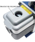 Hydraulic oil filling hole on Pro Grade Heavy Duty Single Stage Rotary Vane Vacuum Pump for Refrigerant HVAC service.