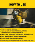 Person using Heavy Duty Welding Anti Spatter Spray 2 Pack 8.5 Oz Each For Arc Mig Tig Tips And Surfaces Silicone Based Non Flammable Formula.