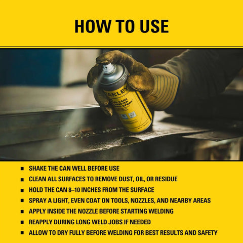 Person using Heavy Duty Welding Anti Spatter Spray 2 Pack 8.5 Oz Each For Arc Mig Tig Tips And Surfaces Silicone Based Non Flammable Formula.
