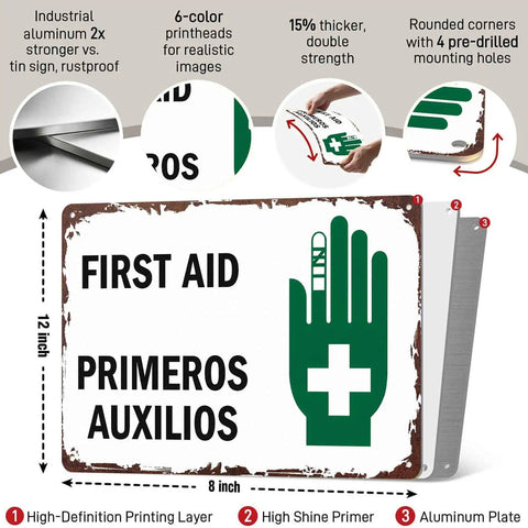 Rugged Aluminum First Aid Safety Sign 8 By 12 Inch For Hospital Clinic Office School Factory Warehouse And Laboratory Wall Decor Built To Last Waterproof Rust Resistant Easy Mount
