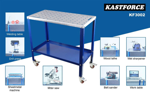 Rust Free 36 By 18 Inch Welding Table With 1200 Pound Load Capacity, Universal Work Cart in blue with 5/8 inch holes.