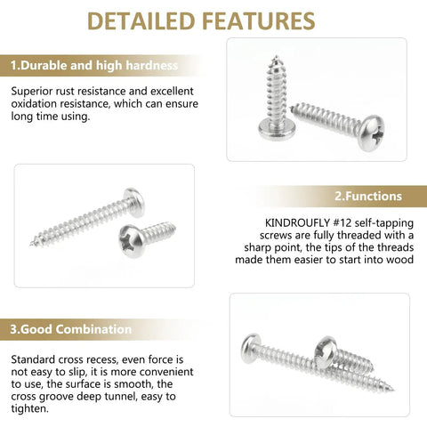 Heavy Duty Size 12 Phillips Pan Head Self Tapping Screw And Wood Screw Assortment Kit featuring detailed features and stainless steel material.