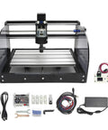 3 Axis GRBL Control CNC Wood Router Kit With Offline Controller, aluminum frame, spindle 775 ER11, wires and tools displayed