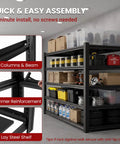 Heavy Duty 5 Tier Garage Shelving Unit Packing 5000 Lbs Metal Storage Rack Adjustable Industrial Workhorse Shelf with tools and boxes.