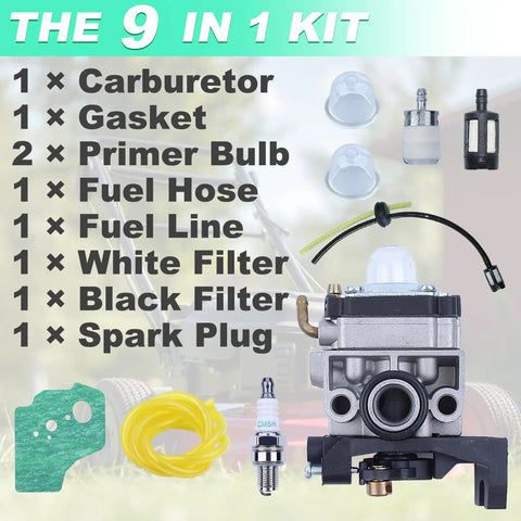 Honda 9 In 1 Carburetor Kit With Gasket Fuel Filter Air Filter Spark Plug And Primer Bulb Replacement Parts For GX35 GX25 FG110 HHT25 HHT35