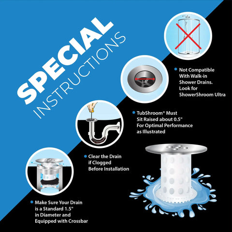 Chrome Tub Drain Hair Catcher 2 Pack For 1.5 To 1.75 Inch Tub And Shower Drains Quick Install instructions diagram