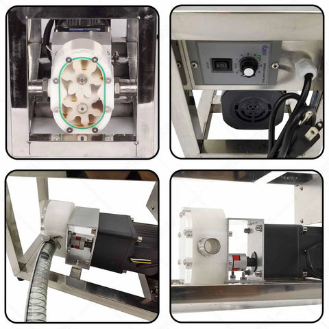 Heavy Duty Viscous Liquid Transfer Pump For Food Grade Fluids Like Honey Syrup And Thick Oils, Beast Mode Flow At 6-10 Kg/Min, Handles 800-4000 Cp, Gear Pump For Food Processing. Stainless steel pump with speed control and hose connections.