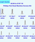 Solid Boss Level Hardware Must Have 185 Piece Phillips Flat Head Countersunk Screws 14 Size UNC Imperial 304 Stainless Steel Machine Bolt Assortment Kit For Nuts And Bolts Job Sites layout with sizes and quantities.