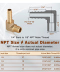 5 Pack 1/4 Inch Barb To 1/8 Inch NPT Male 90 Degree Brass Hose Barb Fittings For Tight Seal And High Pressure Up To 300 PSI, Durable Brass Tubing Fittings For Hoses, Air Lines, And Fluid Plumbing Projects. 90° brass elbow fitting for 1/4 ID hose