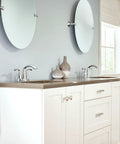Modern bathroom with Glyde Chrome Two Handle High Arc Centerset Bathroom Faucet With Sleek Finish Easy Flow Levers Water Sense Certified.
