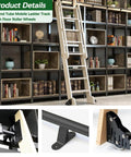 Heavy Duty Industrial Rolling Ladder Hardware Kit With Adjustable Carbon Steel Track installed on bookshelf