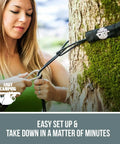 Woman setting up Two Person Tree Double Portable Outdoor Travel Hammock Heavy Duty for Campsites and Backyard Easy to Set Up