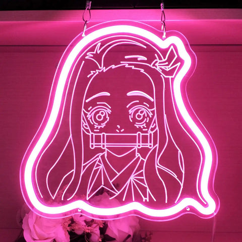 Kamado Nezuko Neon Sign Handmade Anime LED Night Light For Bedroom Wall Decor Pink 12x12 Inches Cute Japanese Style Gift