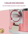 Pink High Capacity Candy Gumball Vending Machine Built Different With Hella Tough Plastic Shell showing coin mechanism for secure purchases.