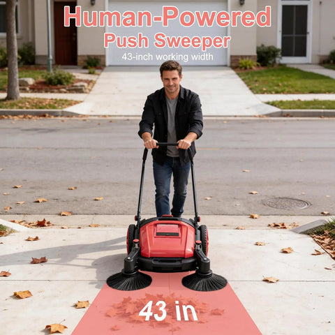 42 Inch Walk Behind Floor Sweeper With 15 Gallon Hopper For Industrial Use. Heavy Duty Hand Push Broom Cleaner For Warehouses Garages And Barns. No Power Needed Manual Sweeping Solution For Large Debris And Dust Cleanup.