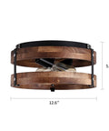 2 Light Rustic Oak Wood Round Drum Ceiling Light Fixture For Hallways Bedrooms Kitchens And Entryways Farmhouse Black Flush Mount Semi Flush Mount With Easy Install And Cozy On Trend Farmhouse Vibe, side view with dimensions