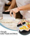Sturdy Stainless Steel Bench Scraper With Dual BPA Free Plastic Bowl Scrapers Measuring Scale Flexible Edges Pro Grade Kitchen Tool Set For Pastry Bread Pizza Cake Great For Home Bakers, 6.6 x 4.7 in dough cutter