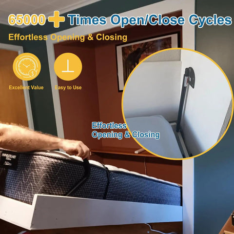 Top Shelf Queen Size Vertical Murphy Bed Kit showing effortless opening with sturdy hardware for compact rooms.