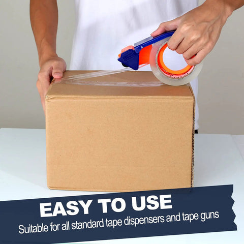 Clear Packing Tape Bulk Pack Of 36 Heavy Duty Rolls For Shipping And Moving Sealing 1.88 Inch Wide 65 Yard Per Roll Total 2340 Yards Ultra Strong Tape For Boxes Fast And Mess Free Transparent Bond being applied to box